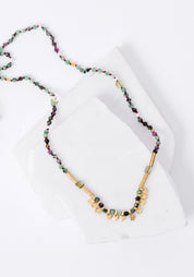 24k Gold Plated Mixed Gemstone Gilded Tabs Necklace