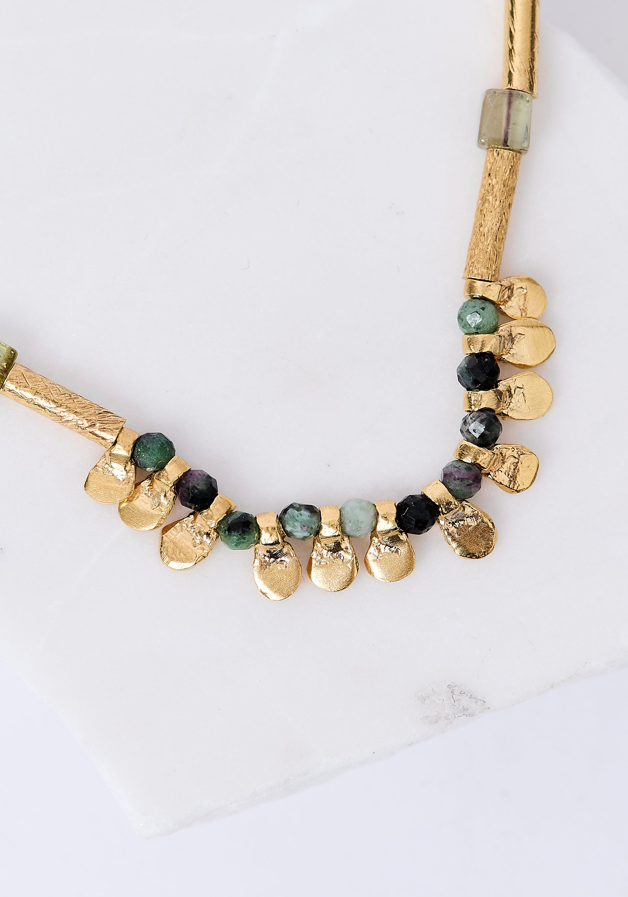 24k Gold Plated Mixed Gemstone Gilded Tabs Necklace