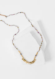 24k Gold Plated Mixed Gemstone Gilded Tabs Necklace