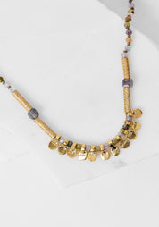24k Gold Plated Mixed Gemstone Gilded Tabs Necklace