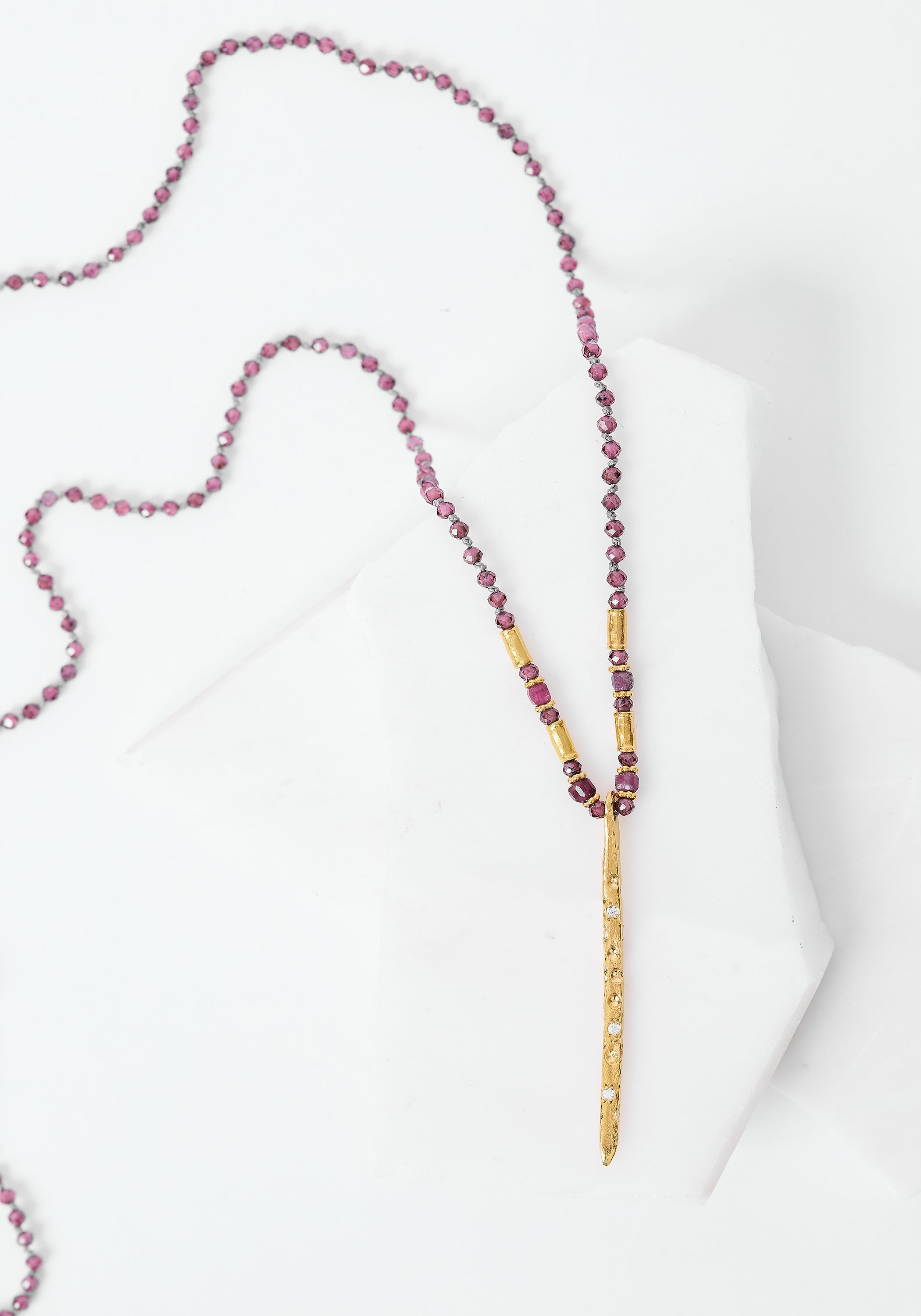 24k Gold Plated Garnet and Zircon Gilded Spike Necklace