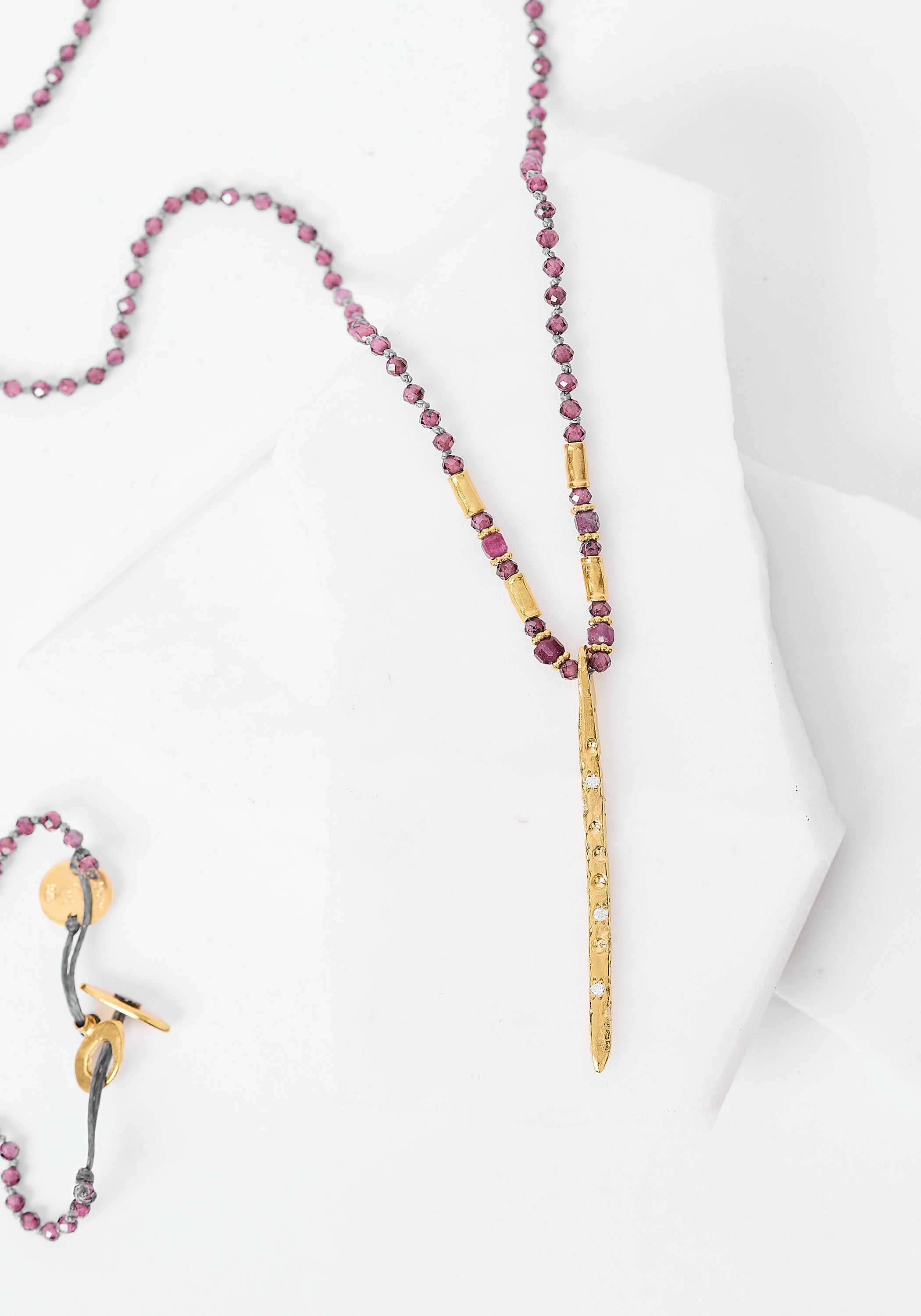 24k Gold Plated Garnet and Zircon Gilded Spike Necklace