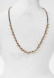 24k Gold Plated Garnet and Black Spinel Beaded Necklace