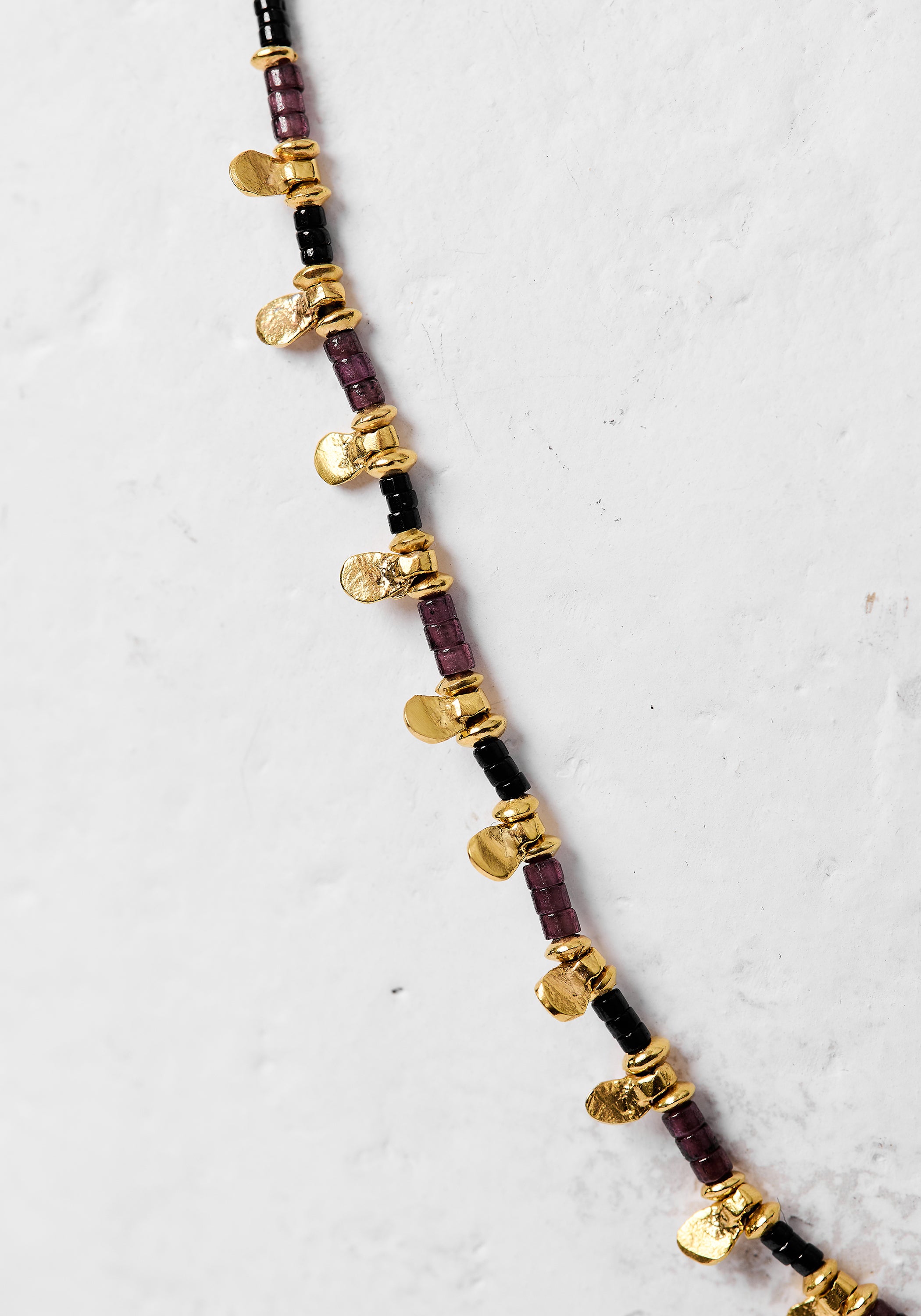 24k Gold Plated Garnet and Black Spinel Beaded Necklace