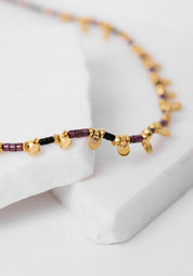 24k Gold Plated Garnet and Black Spinel Beaded Necklace