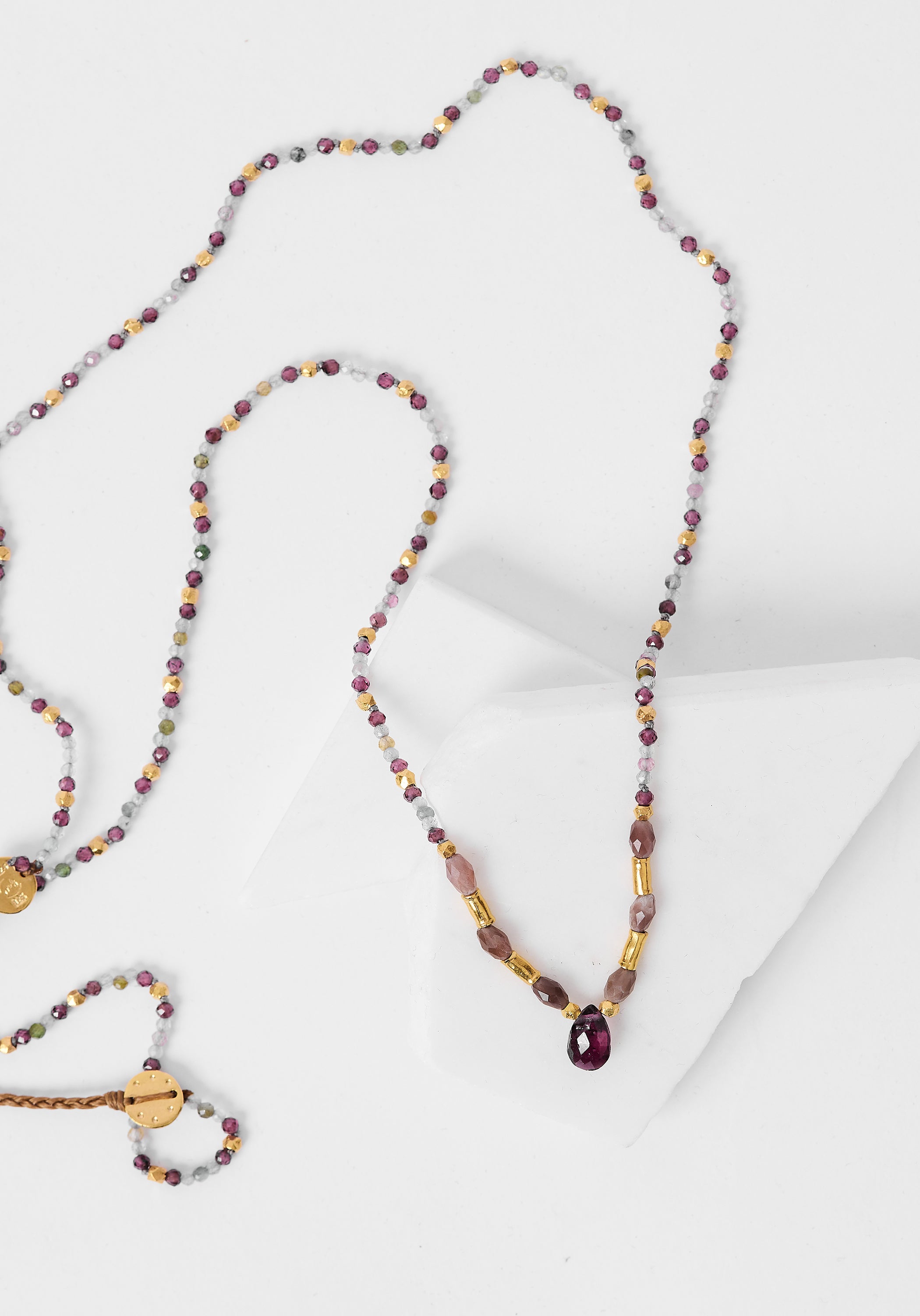 24kt Gold Plated Garnet, Labradorite and Tourmaline Necklace