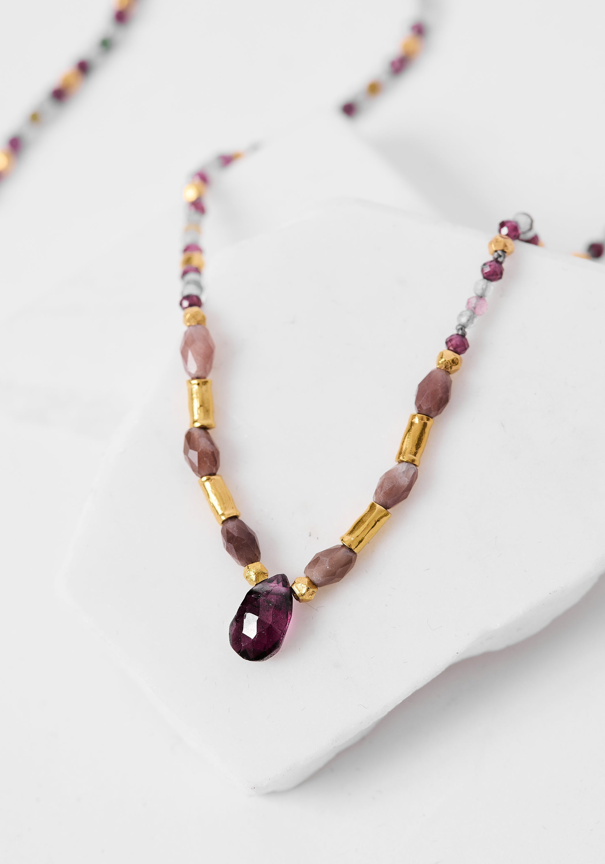 24kt Gold Plated Garnet, Labradorite and Tourmaline Necklace