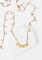 24k Gold Plated Tourmaline and Mixed Gemstones Asymmetric Gilded Tabs Necklace