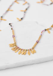 24k Gold Plated Tourmaline and Mixed Gemstones Asymmetric Gilded Tabs Necklace