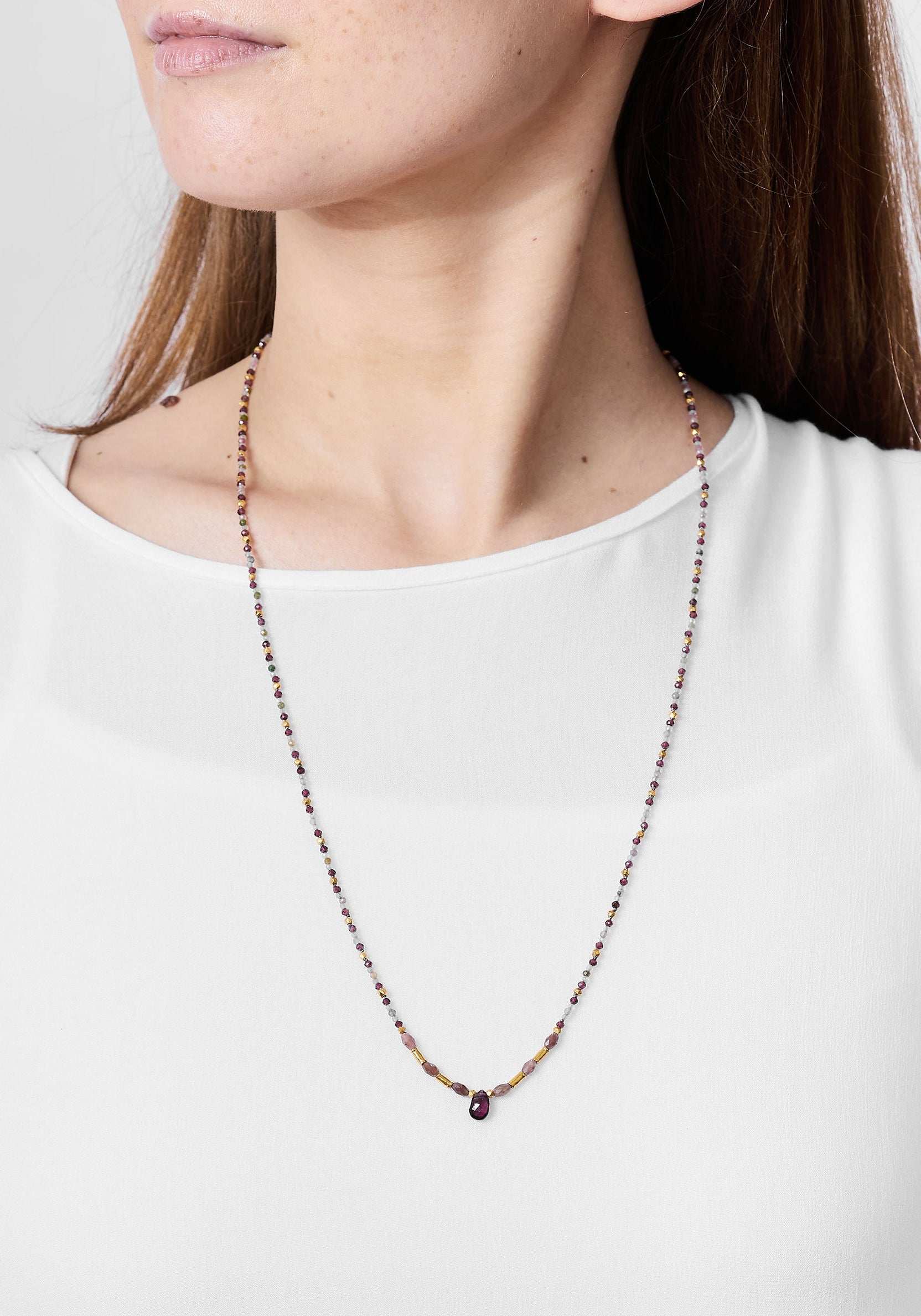 24kt Gold Plated Garnet, Labradorite and Tourmaline Necklace