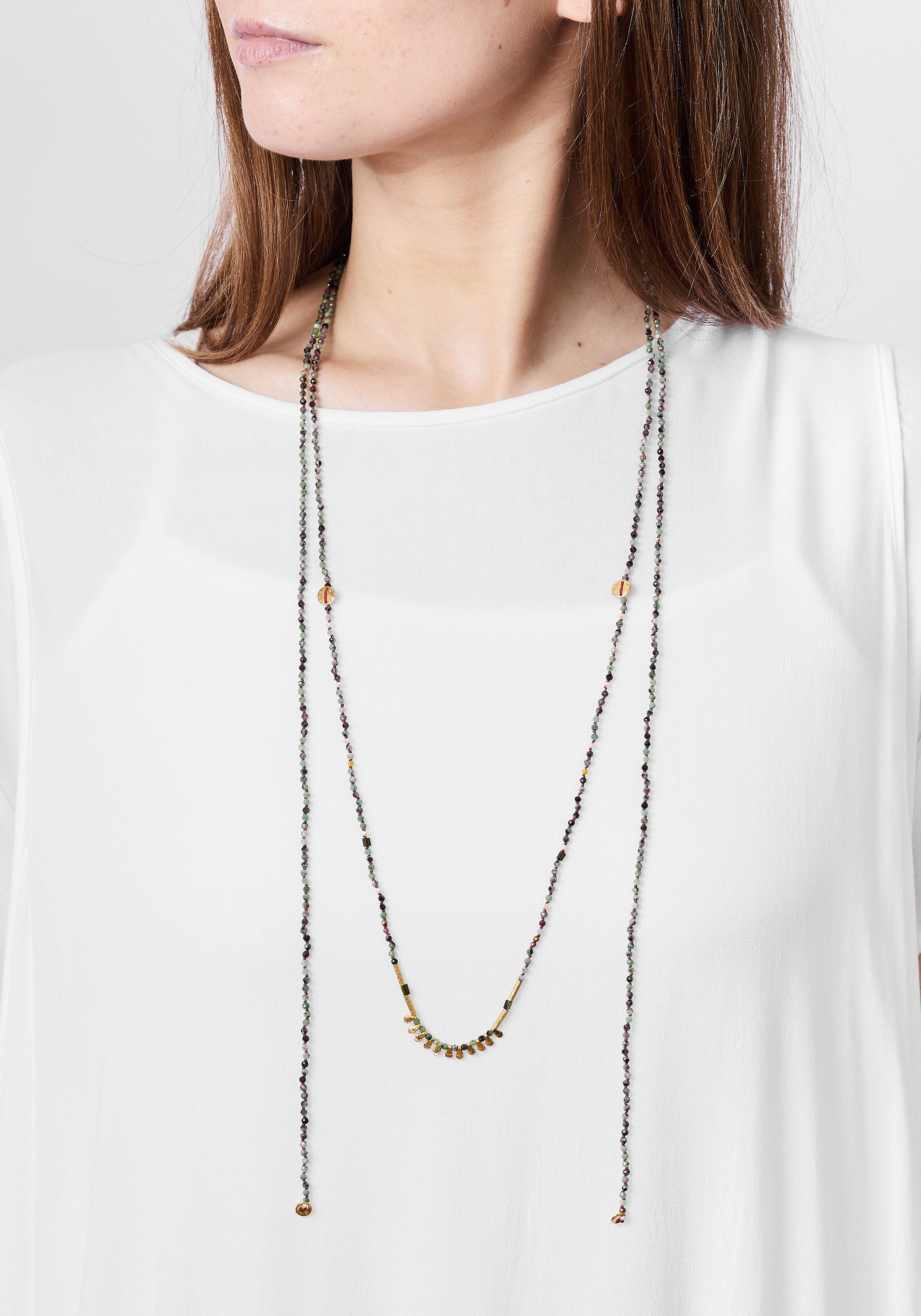 24k Gold Plated Zoisite and Mixed Gemstones Wrap Necklace