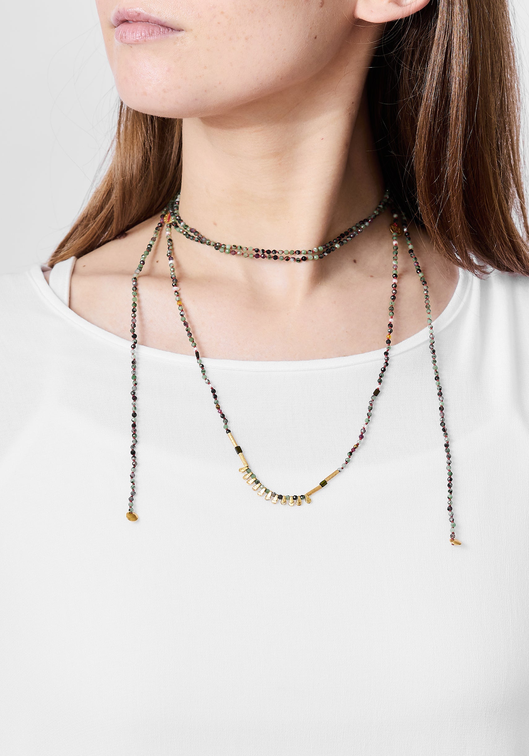 24k Gold Plated Zoisite and Mixed Gemstones Wrap Necklace