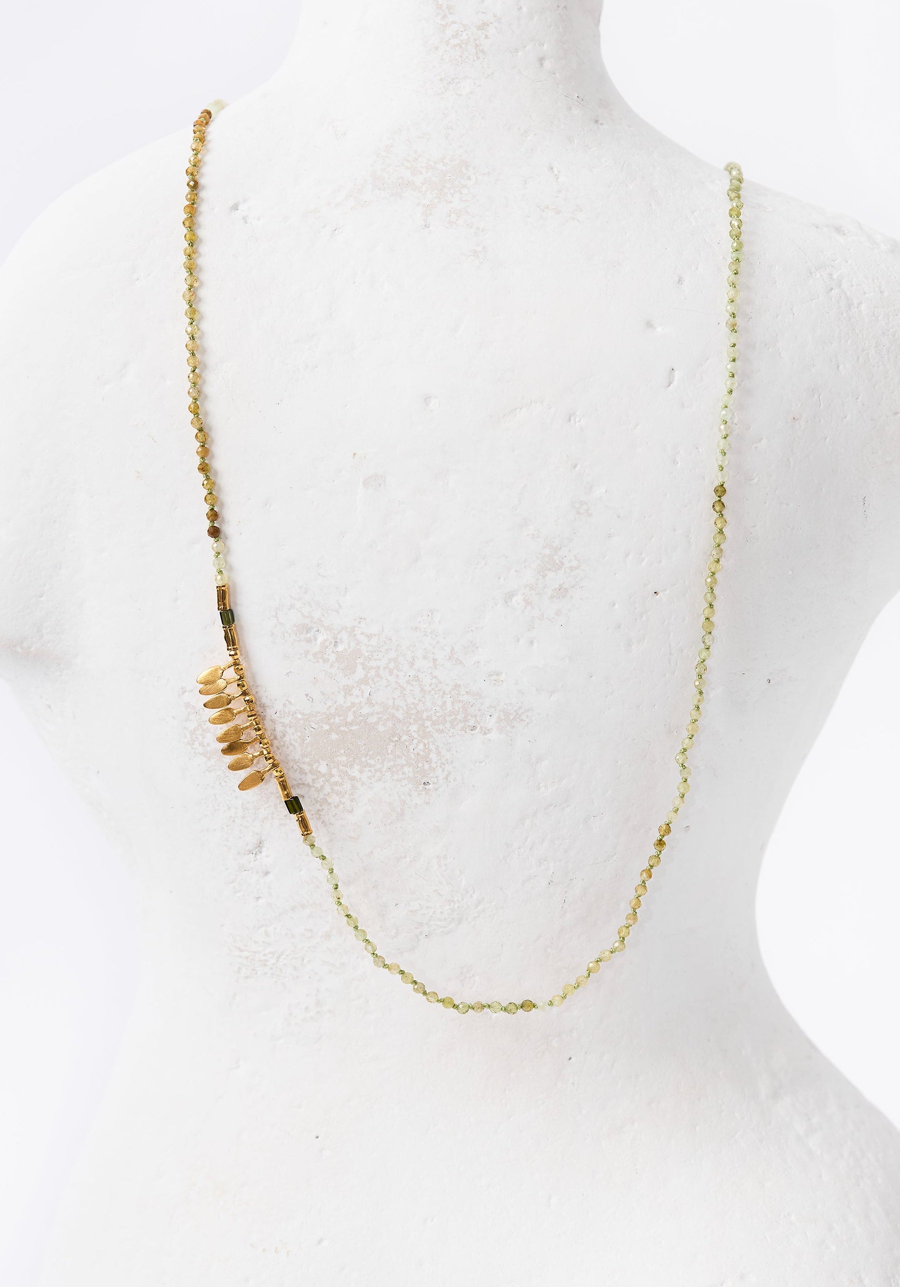 24k Gold Plated Green Tourmaline Mixed Tone Necklace