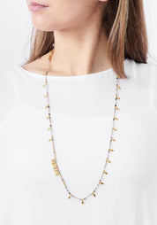 24k Gold Plated Tourmaline and Mixed Gemstones Asymmetric Gilded Tabs Necklace
