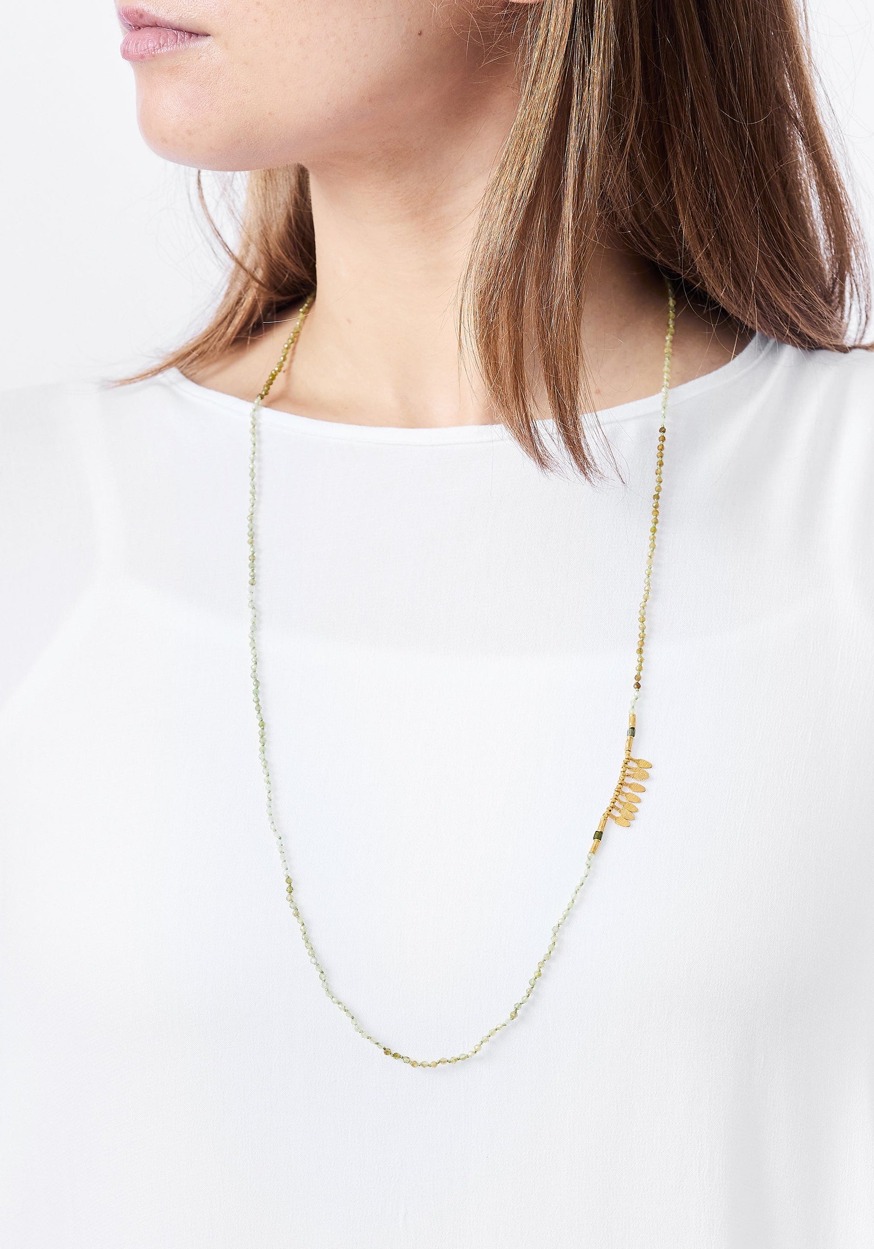 24k Gold Plated Green Tourmaline Mixed Tone Necklace