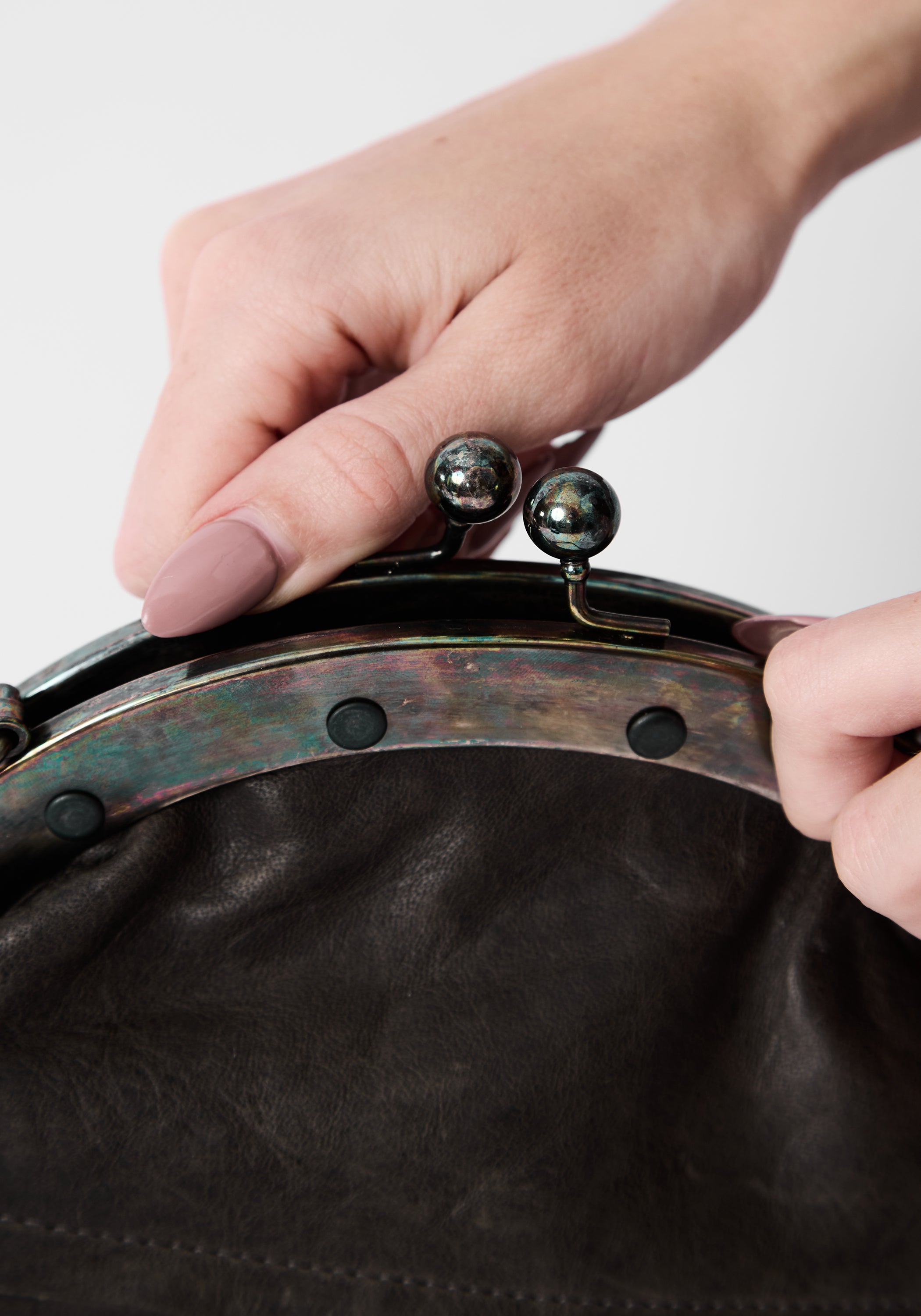 Distressed Grey Leather Large Pear Bag