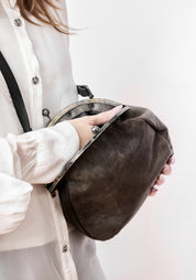 Distressed Grey Leather Large Pear Bag