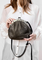 Distressed Grey Leather Large Pear Bag
