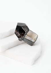 Lines Oxidized Sterling and Smokey Quartz Ring