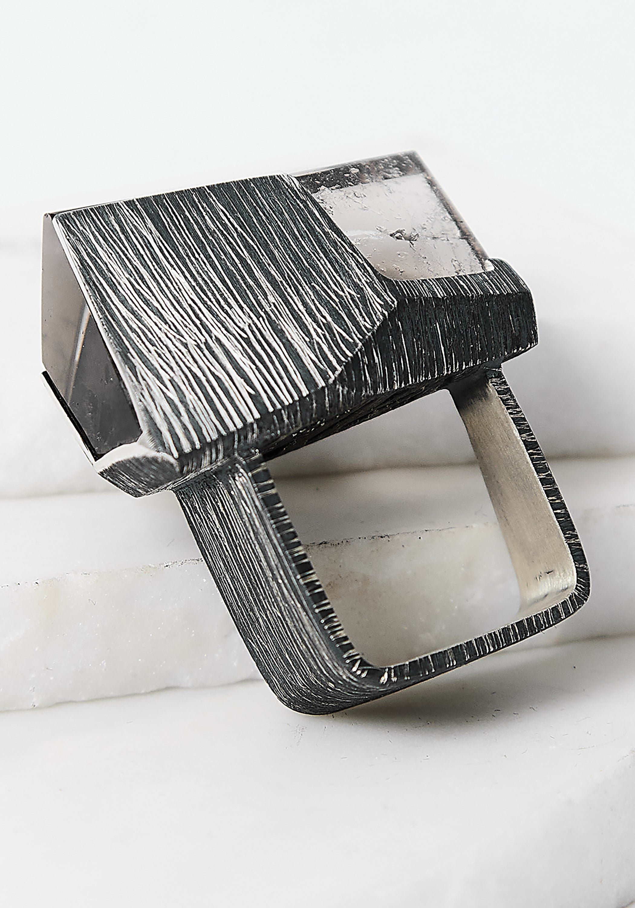 Lines Oxidized Sterling and Smokey Quartz Ring