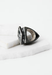Dual Triangles Oxidized Sterling and Quartz Ring