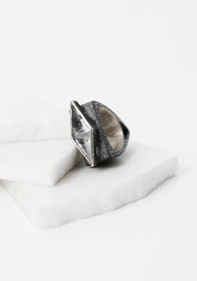 Dual Triangles Oxidized Sterling and Quartz Ring