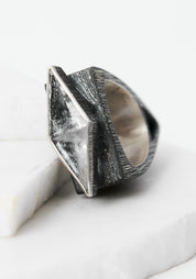 Dual Triangles Oxidized Sterling and Quartz Ring
