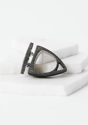 Dual Triangles Oxidized Sterling and Quartz Ring