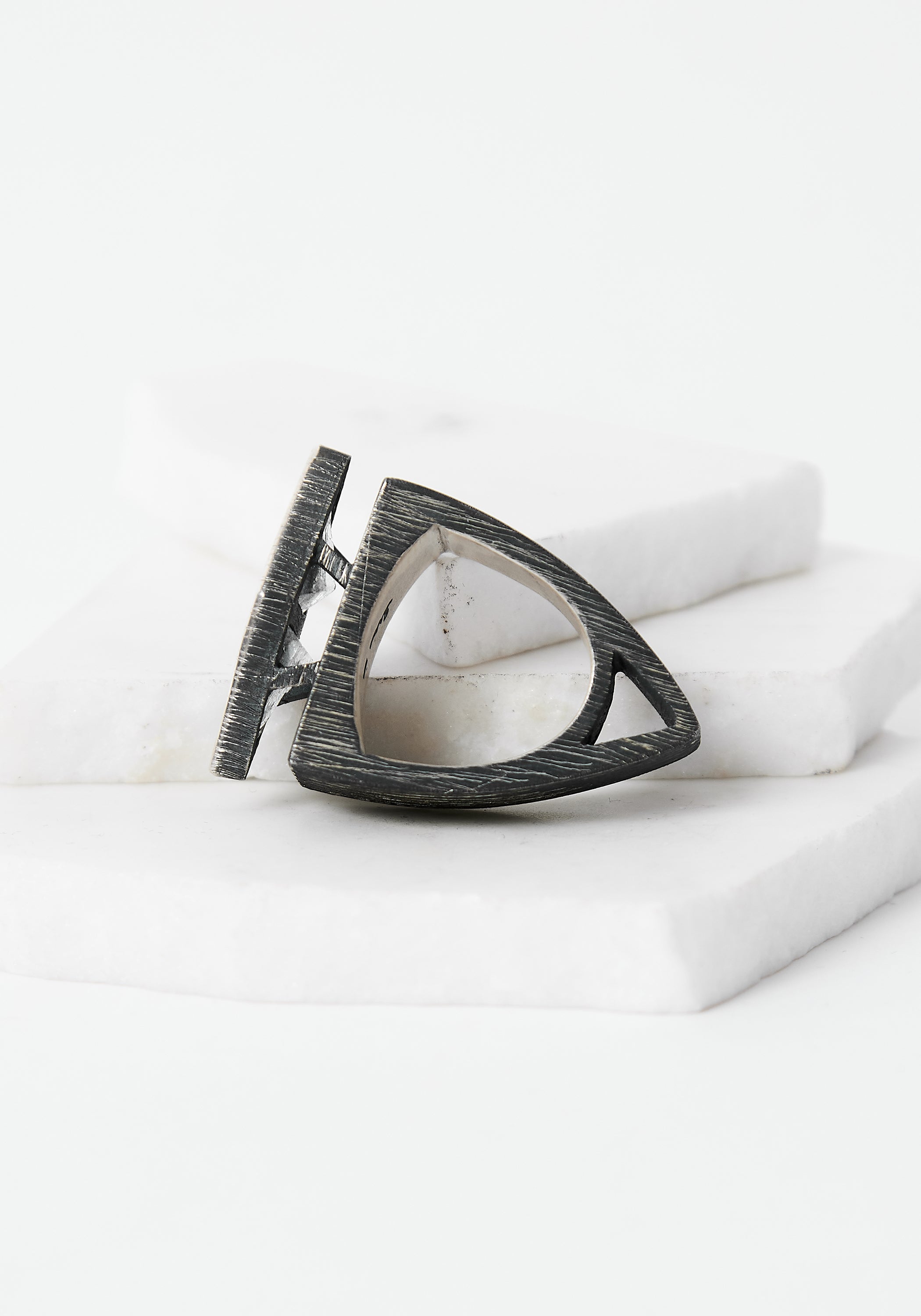 Dual Triangles Oxidized Sterling and Quartz Ring