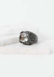 Grasping Light Oxidized Sterling and Carved Crystal Ring