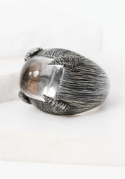 Grasping Light Oxidized Sterling and Carved Crystal Ring