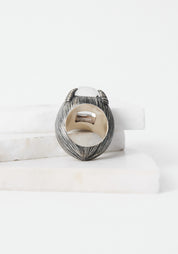 Grasping Light Oxidized Sterling and Carved Crystal Ring