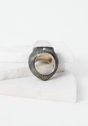 Rising Light Oxidized Sterling, Crystal and Pearl Ring