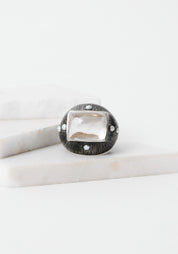 Rising Light Oxidized Sterling, Crystal and Pearl Ring