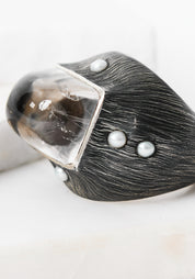 Rising Light Oxidized Sterling, Crystal and Pearl Ring
