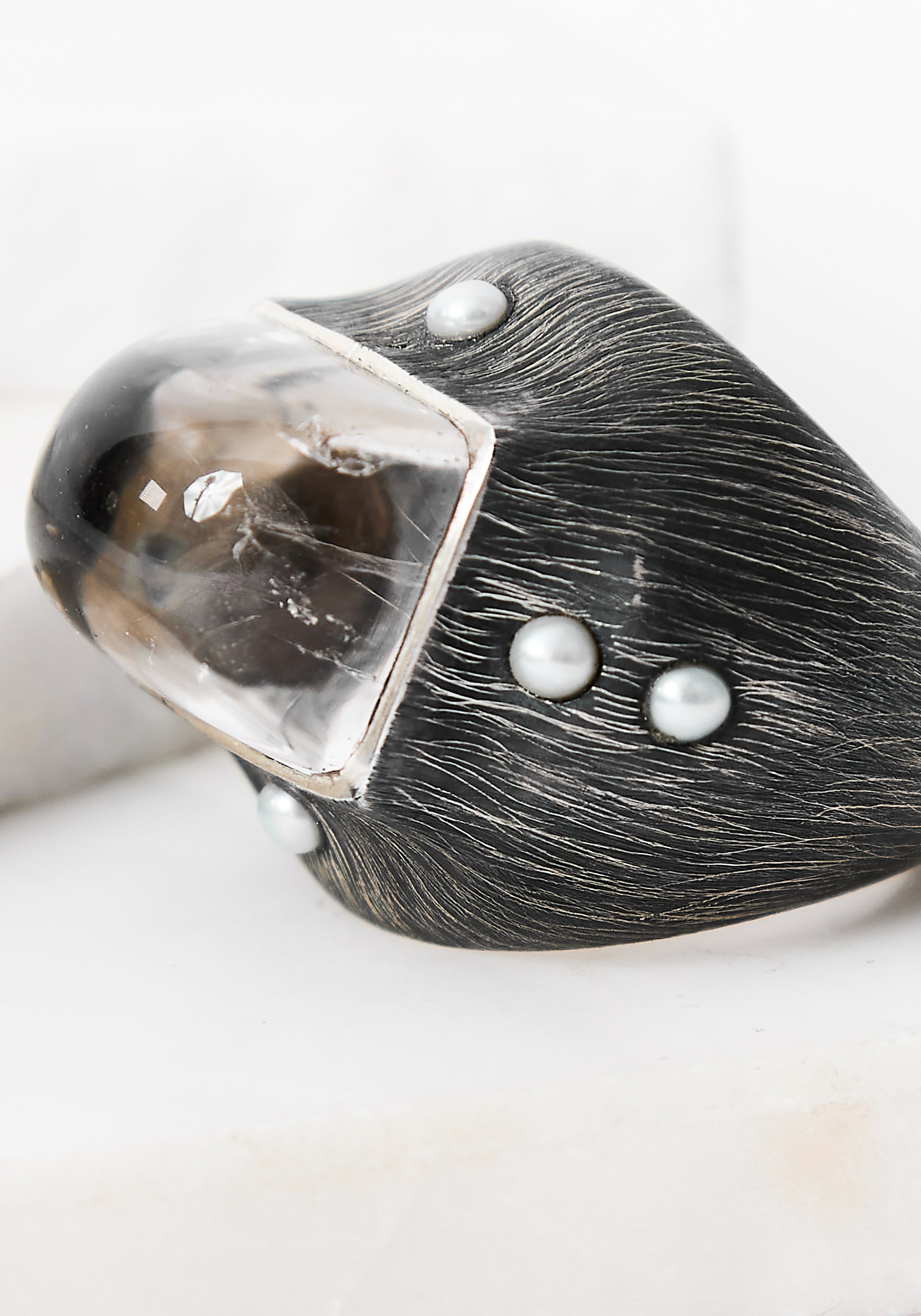 Rising Light Oxidized Sterling, Crystal and Pearl Ring