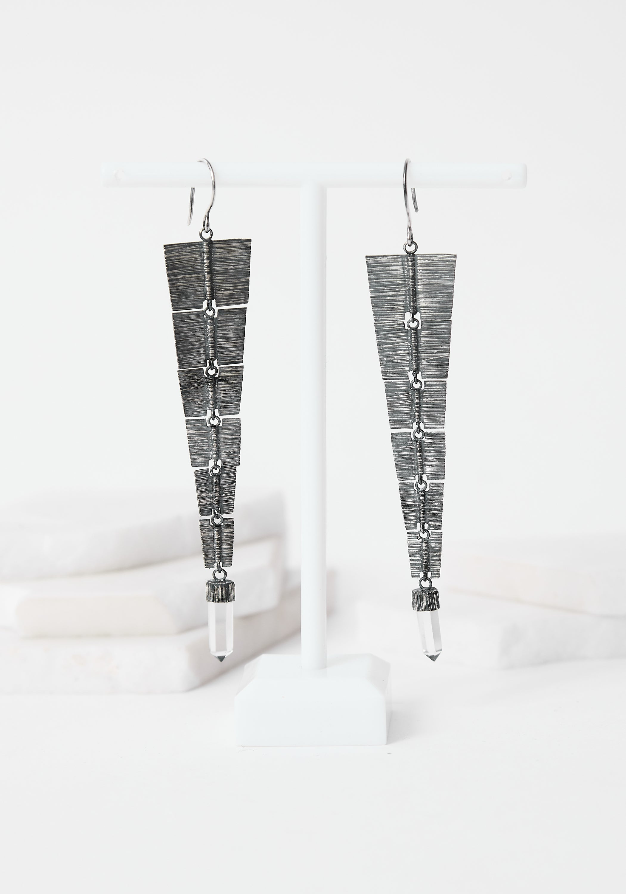 Fluidity Oxidized Sterling and Quartz Earrings