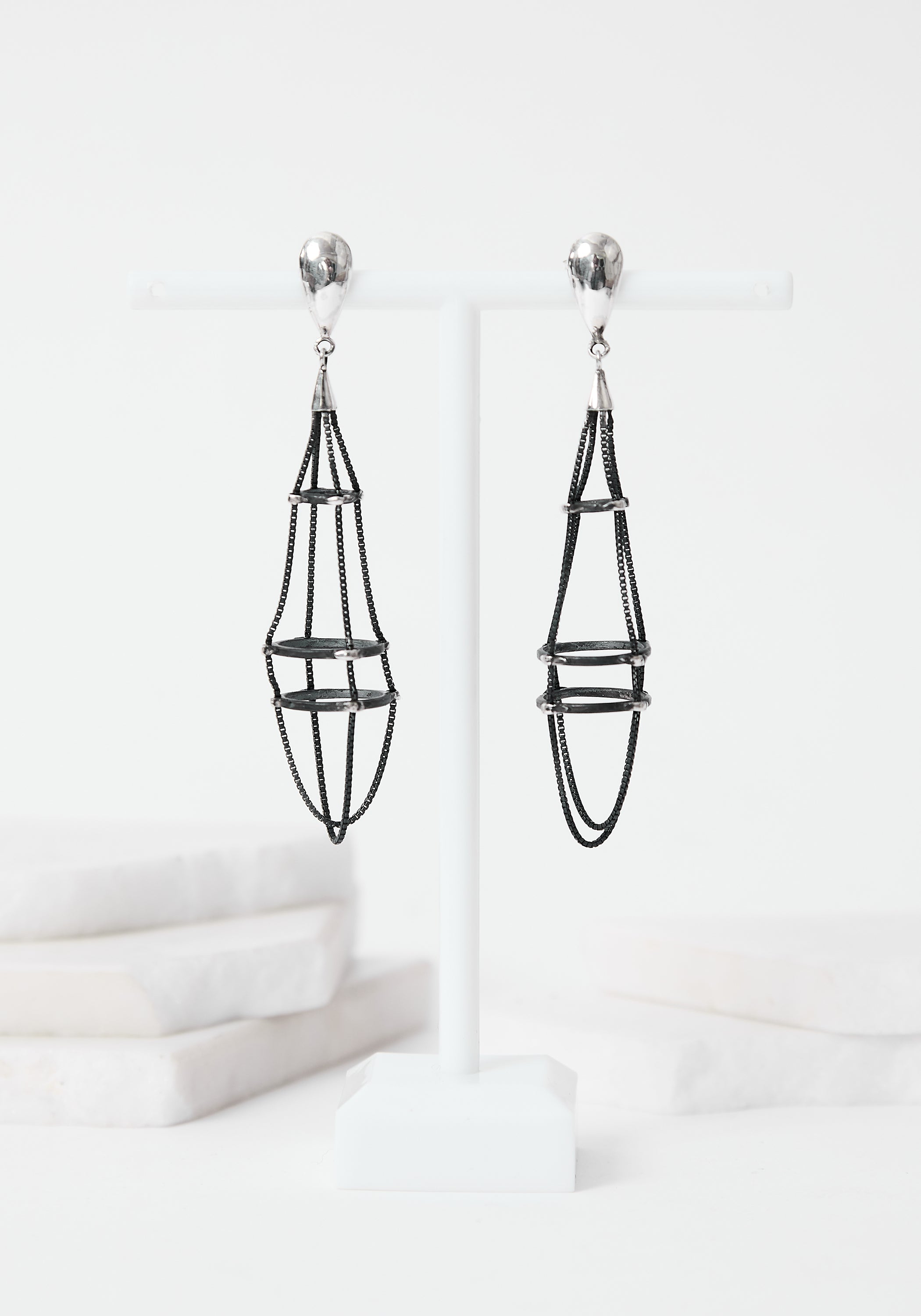 Spider Web Oxidized Sterling Earrings