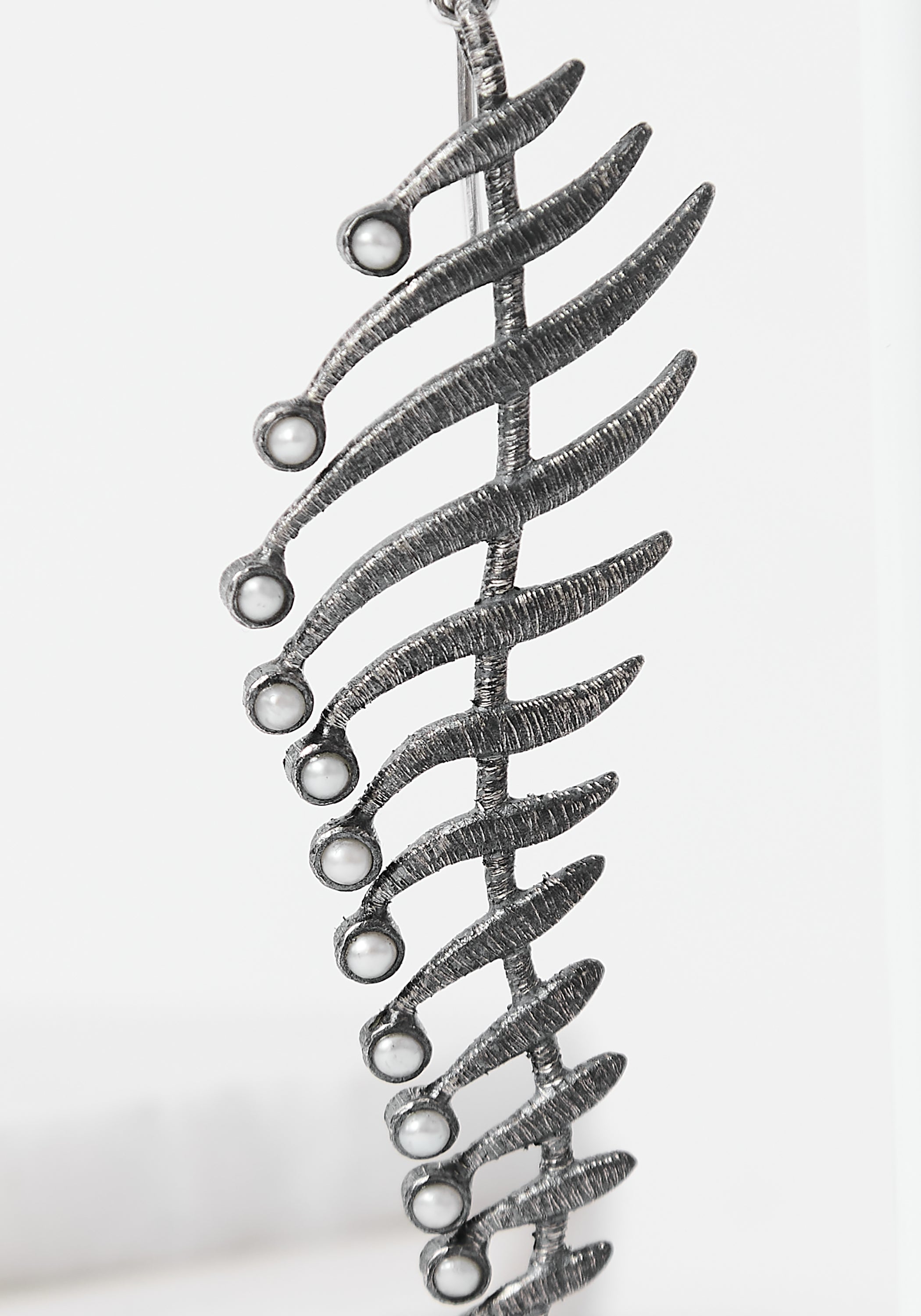 Waves of Water Oxidized Sterling and Pearl Earrings