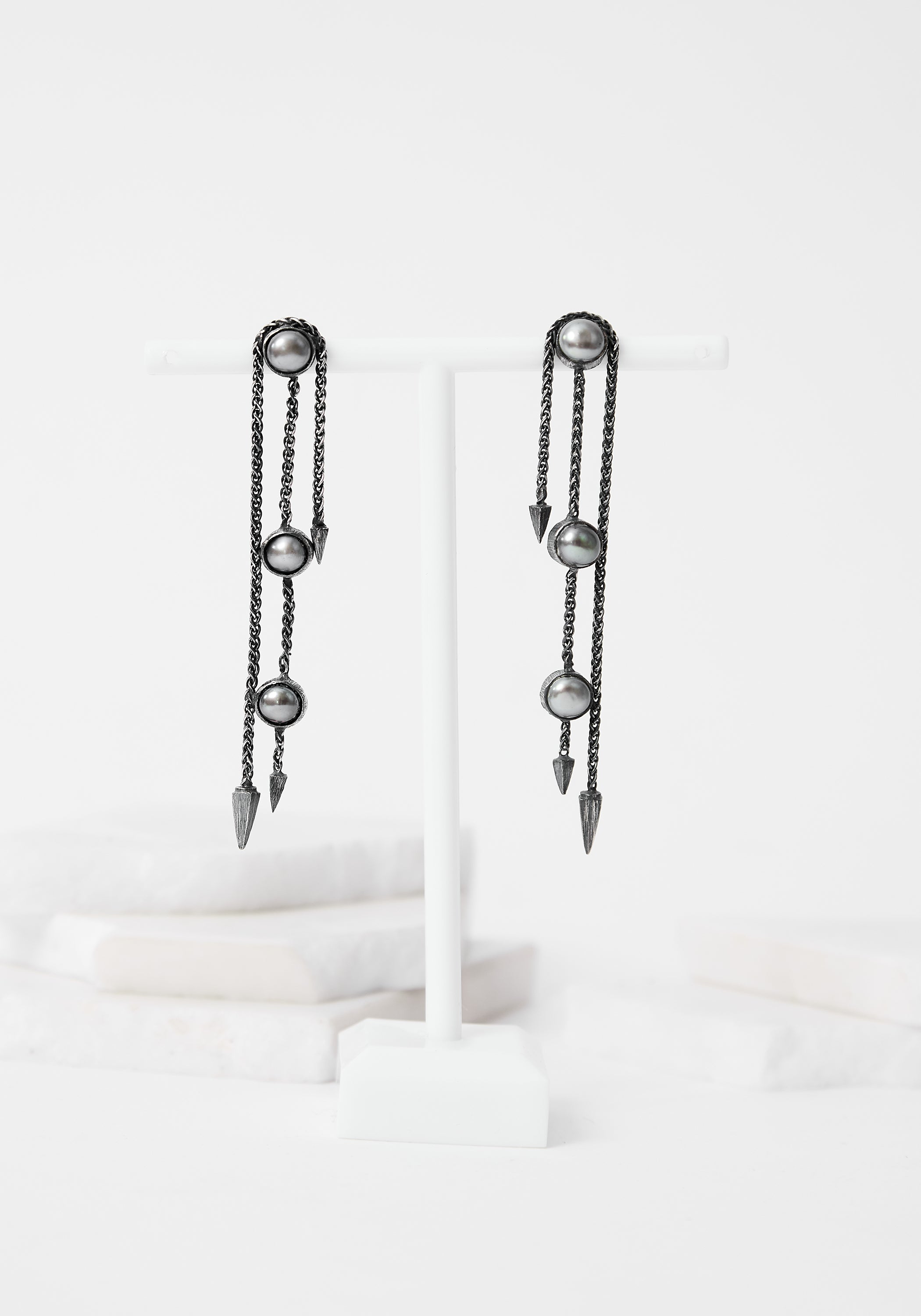 Linking Emotions Oxidized Sterling and Dark Pearls Earrings