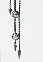 Linking Emotions Oxidized Sterling and Dark Pearls Earrings