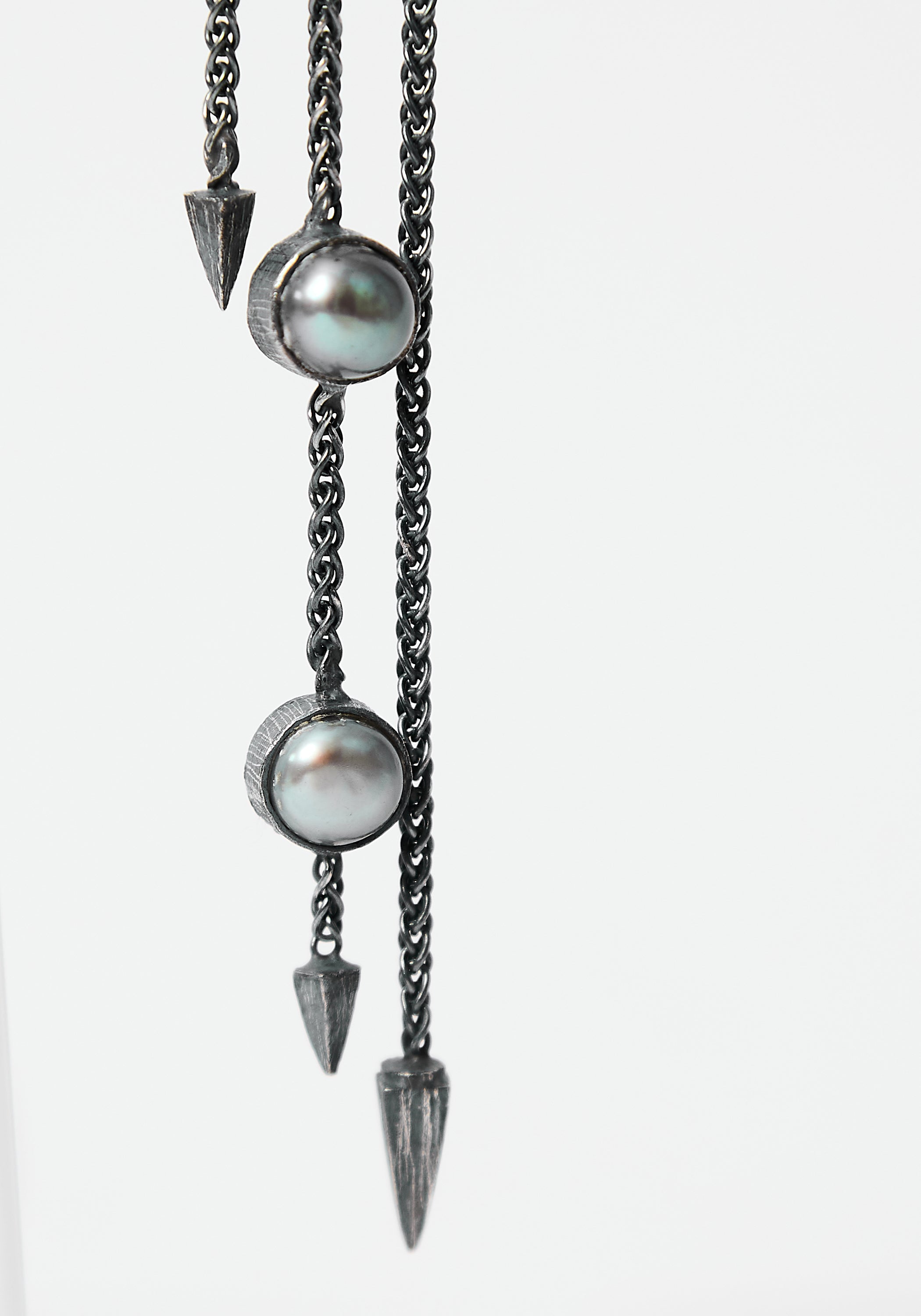 Linking Emotions Oxidized Sterling and Dark Pearls Earrings
