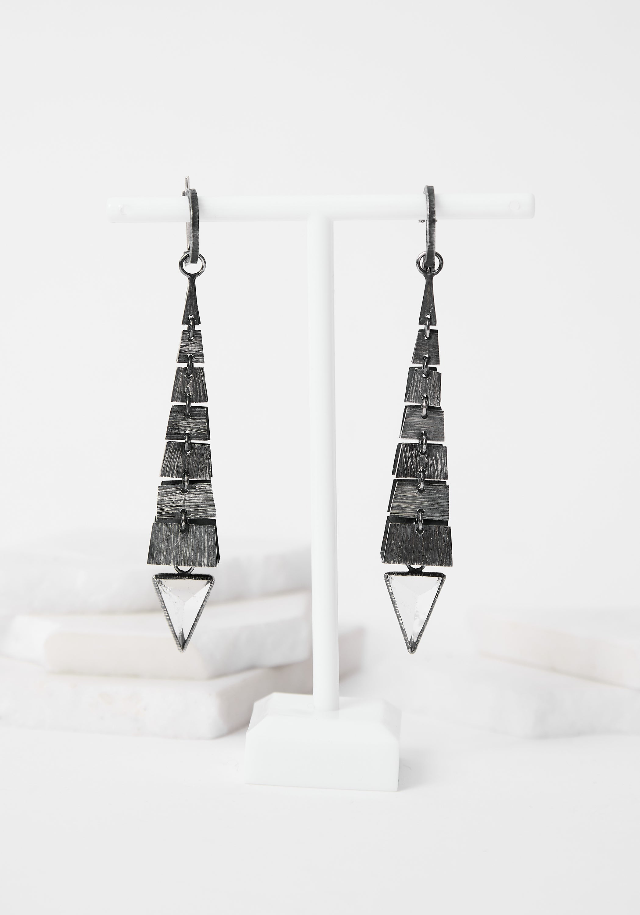 Bricks Oxidized Sterling and Quartz Earrings