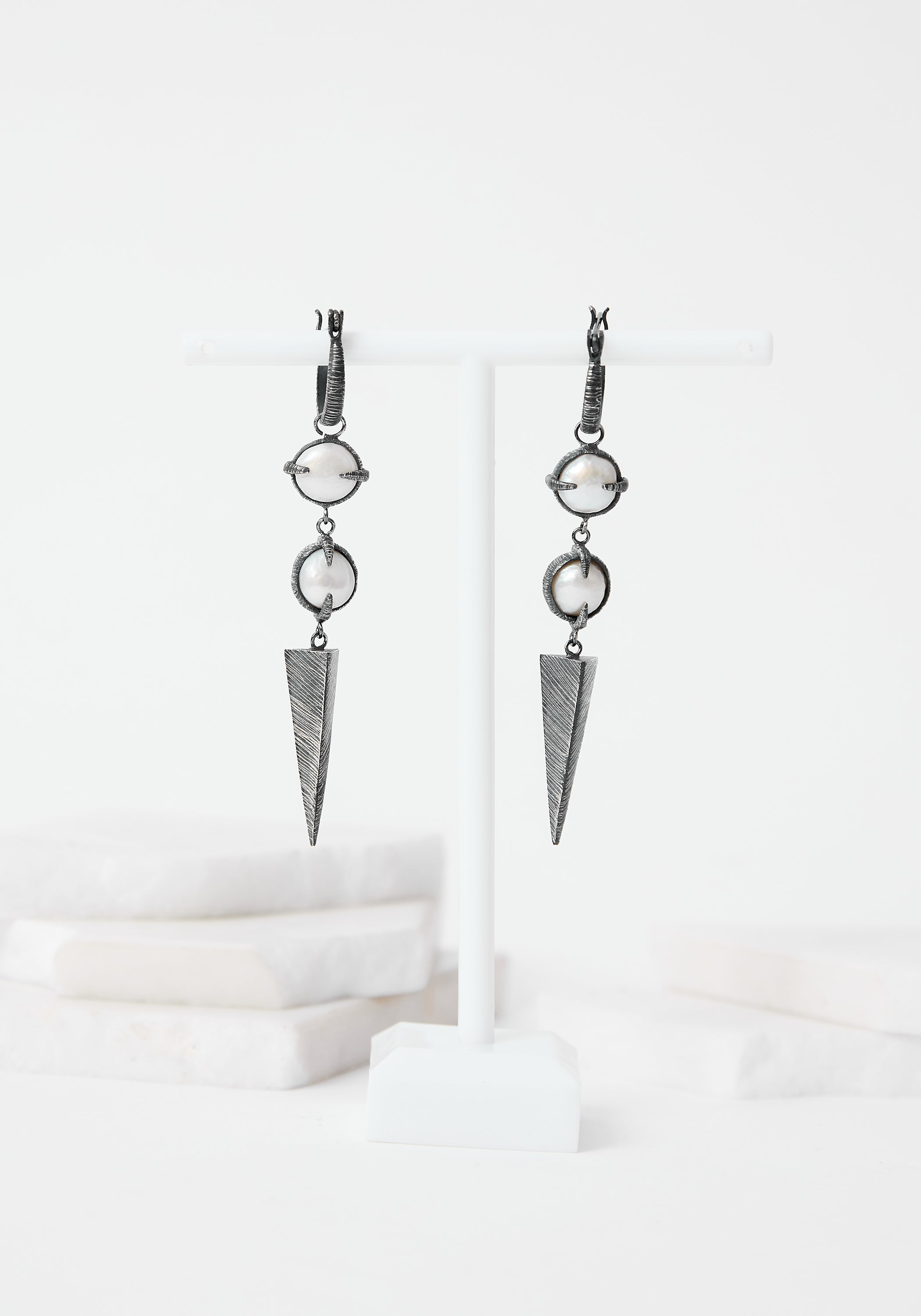 Aphrodite Oxidized Sterling and Pearls Earrings