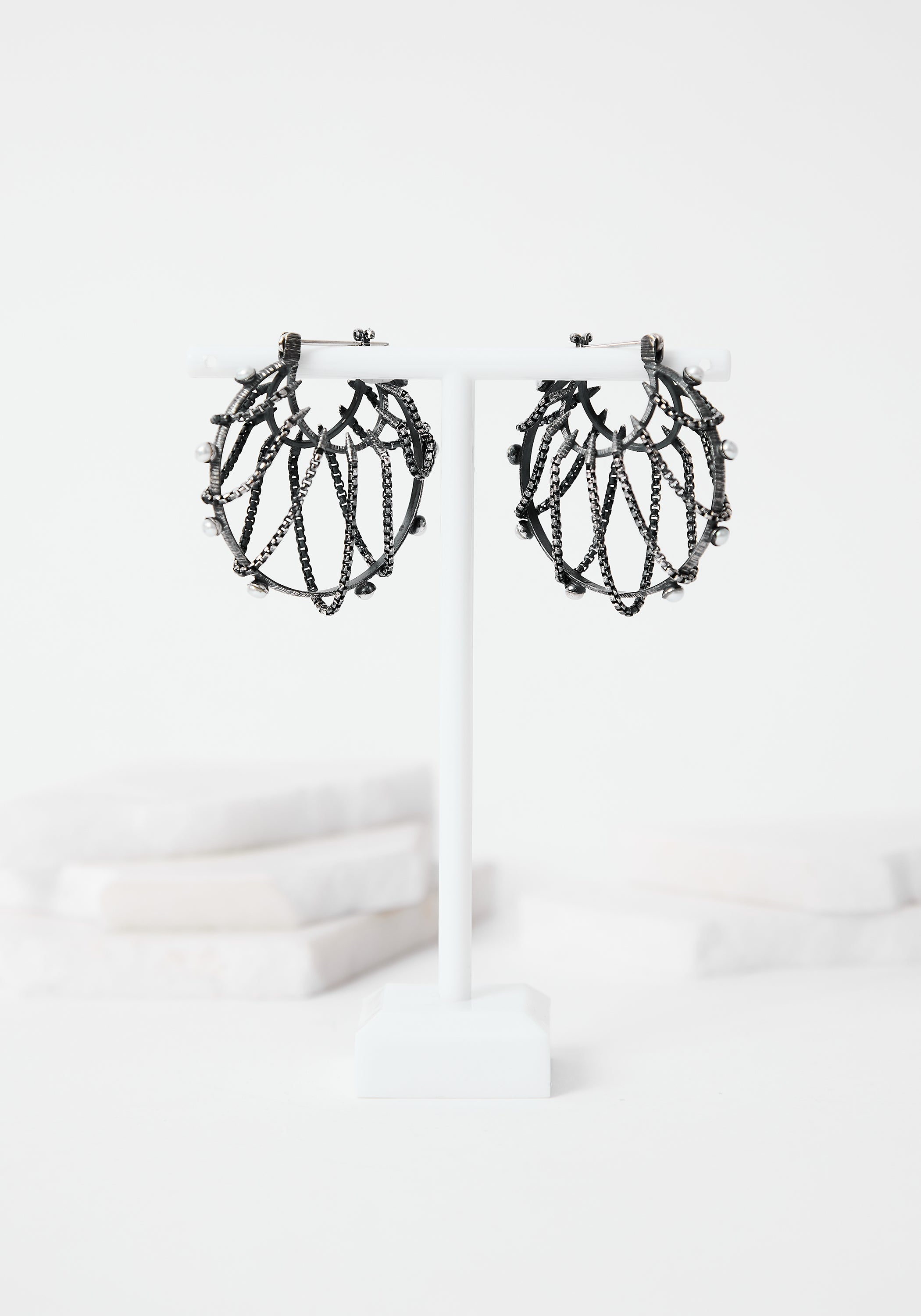 Chained Love Oxidized Sterling and Pearl Earrings