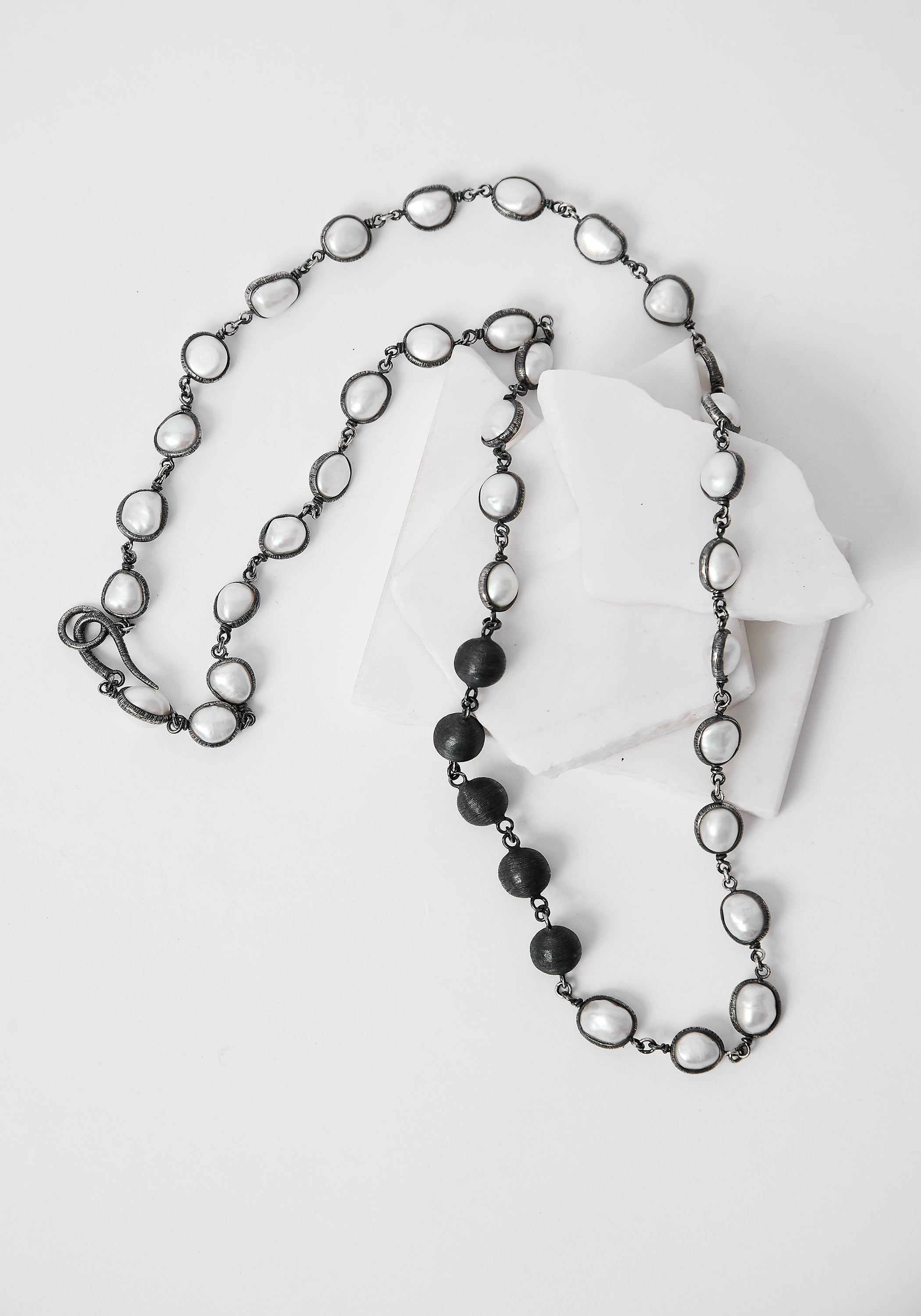 Uninterrupted Pearls Oxidized Sterling Necklace
