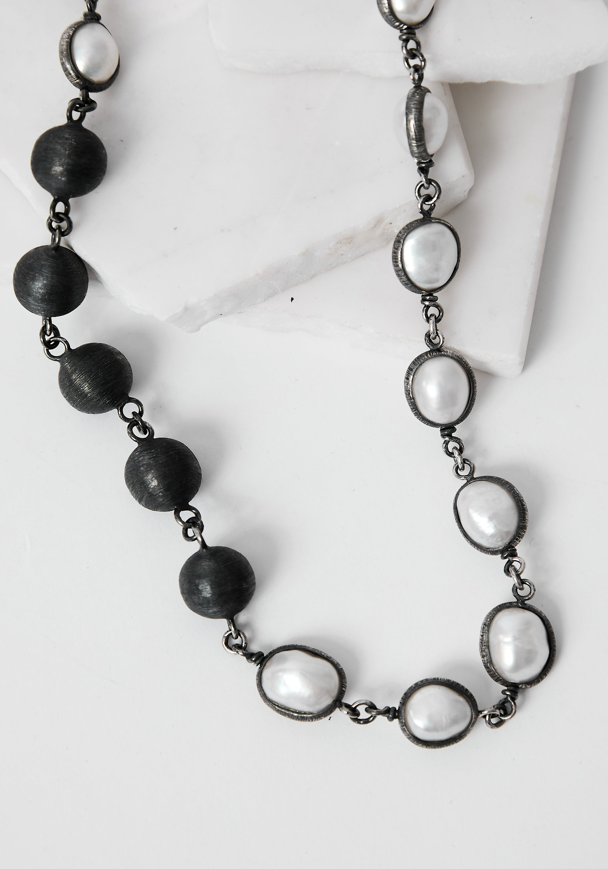 Uninterrupted Pearls Oxidized Sterling Necklace