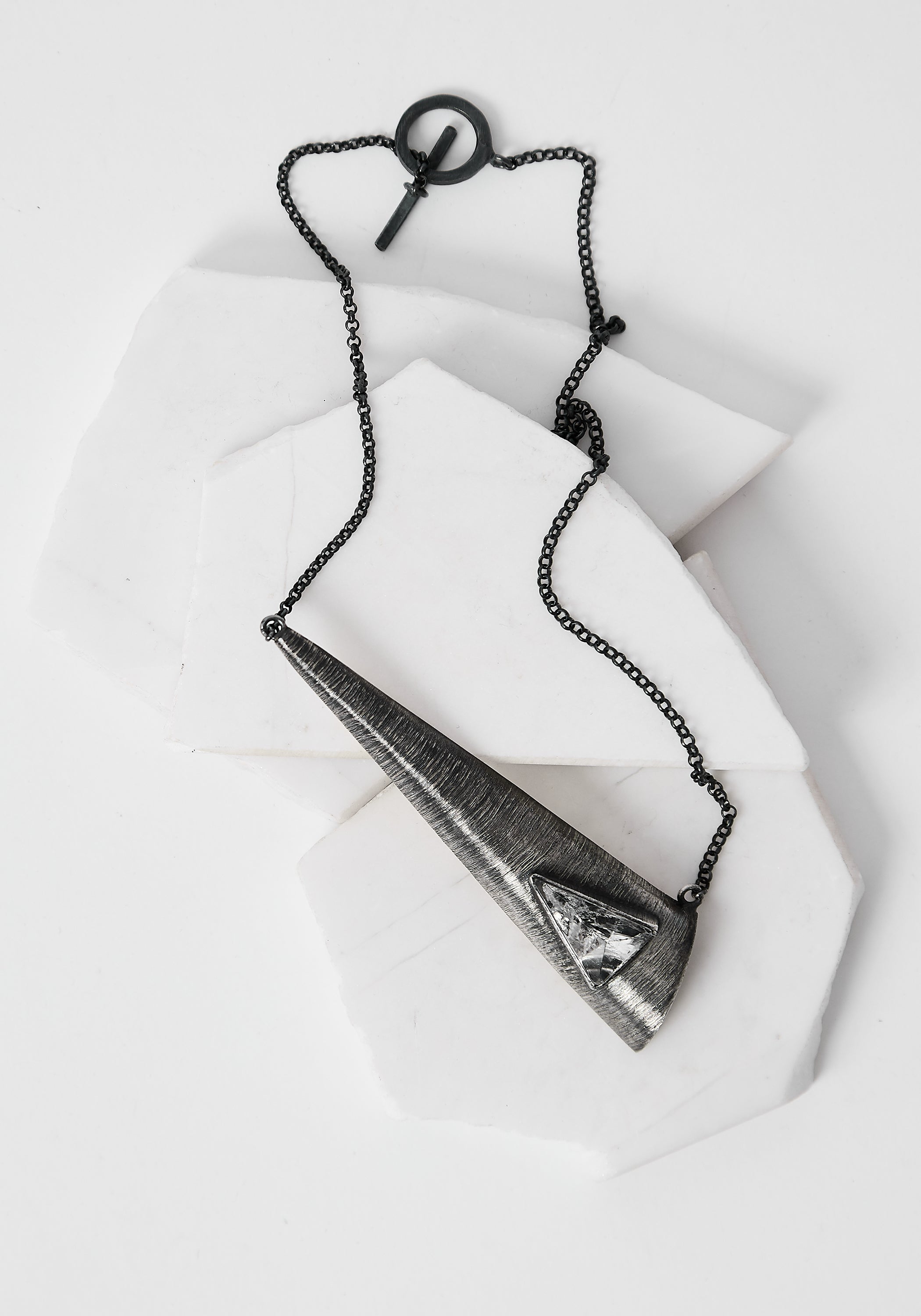 Continuous Oxidized Sterling and Quartz Necklace