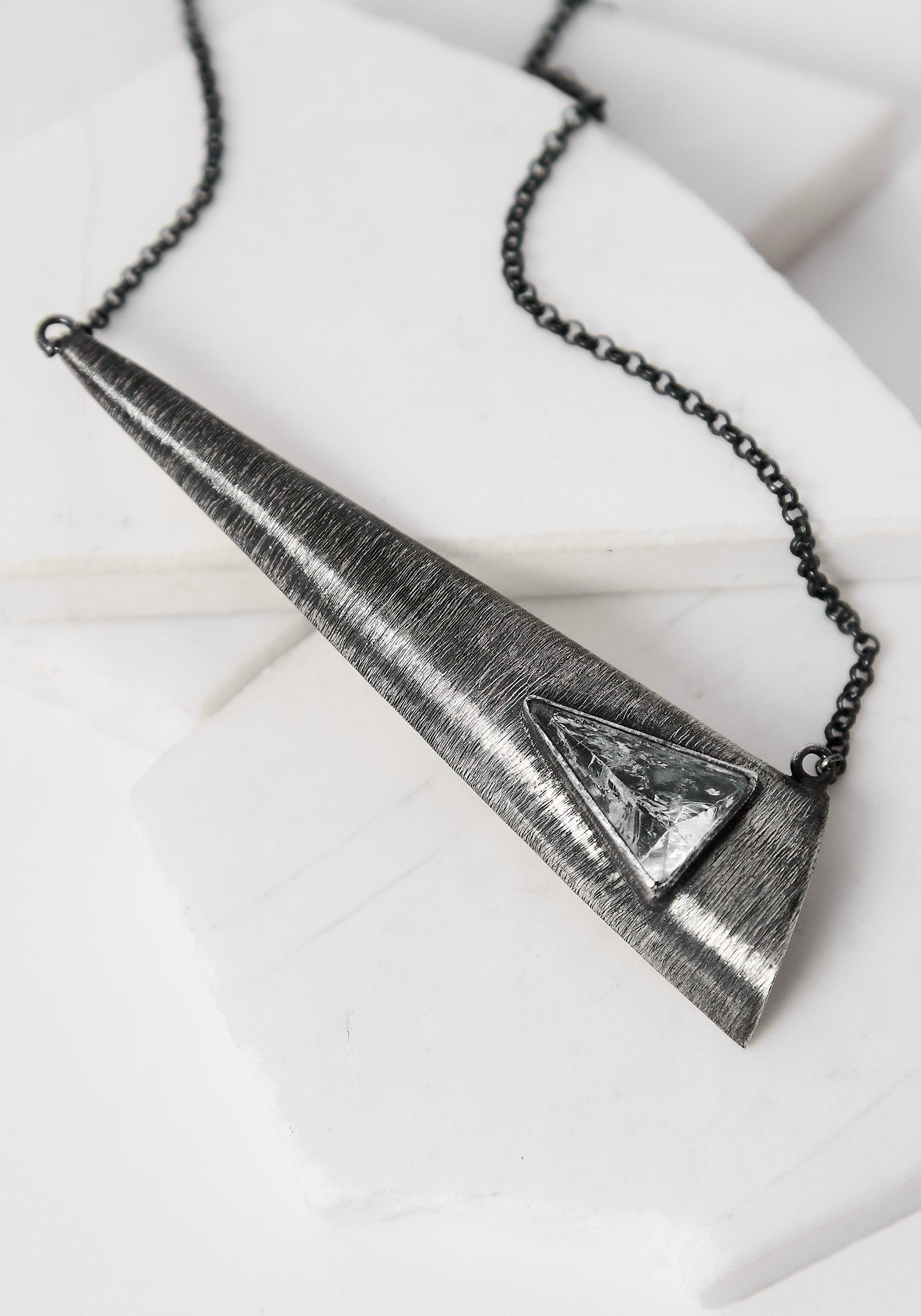 Continuous Oxidized Sterling and Quartz Necklace