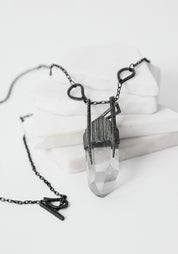 Organic Space Oxidized Sterling and Quartz Necklace